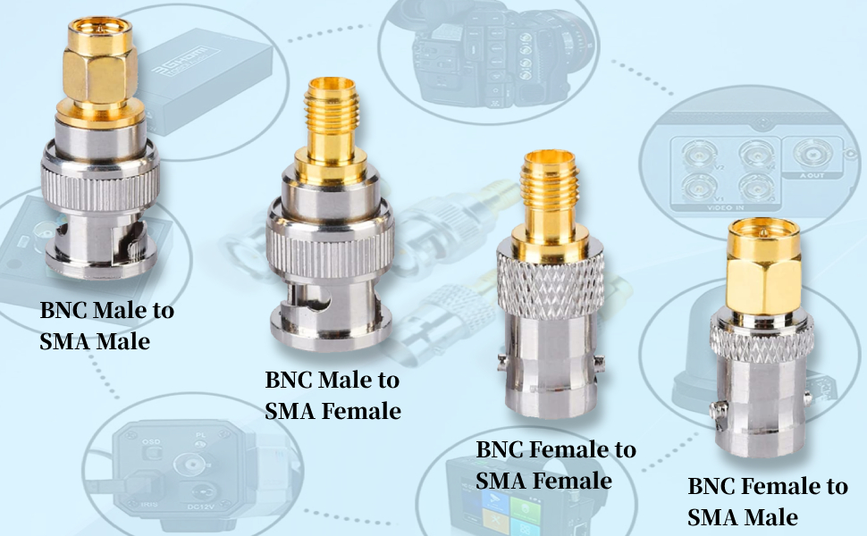 4PCS SMA to BNC Kits, RF Coaxial Antenna Connector Adapter BNC Male/Female to SMA Male/Female