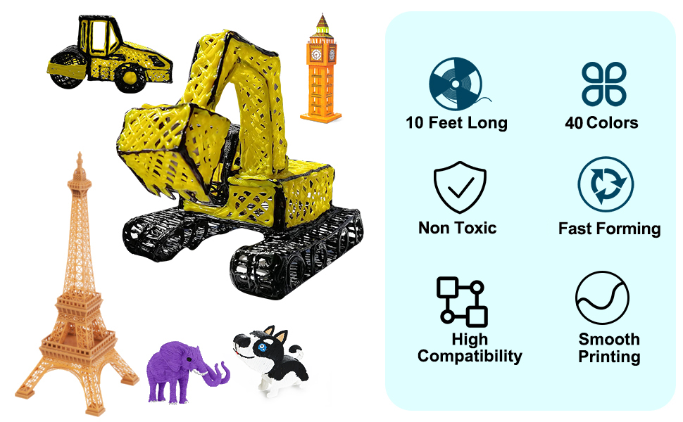 Yungden 40 Colors 3D Pen Filament Refills, 1.75mm PLA 3D Pencil Printing Threads, Each 10 Feet, Total 400 Feet, Compatible with SCRIB3D, MYNT3D and PIKA3D Pens 12 40 colors 3d pen threads, each color is 10 feet long, total 400 feet