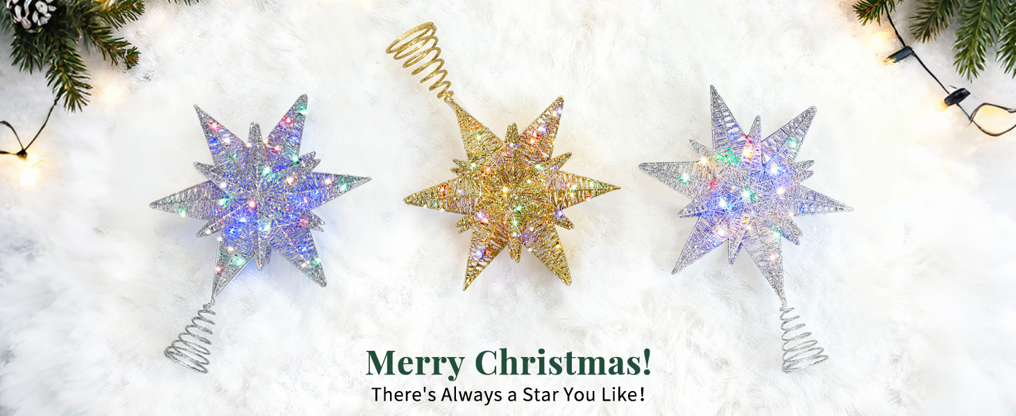 Amazon.com: Lewondr Christmas Star Tree Topper, USB Powered Remote ...