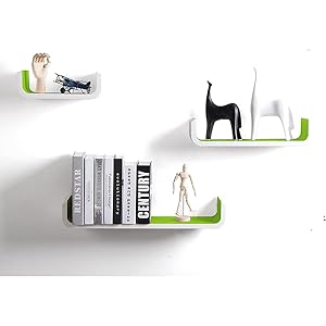 WOLTU Set Di 3 Mensole Da Muro Pensile Legno Scaffale A Parete Libreria CD Libri Bianco 16 RG9273