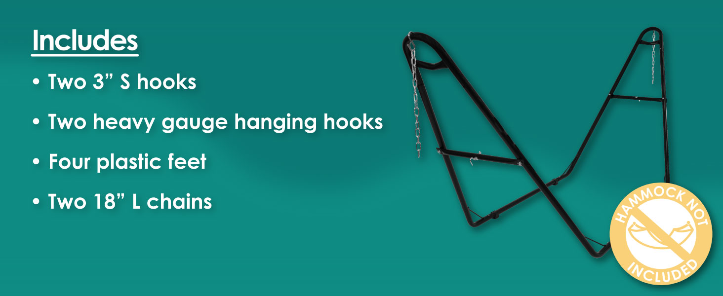 includes two 3 inch S-hooks two heavy gauge hanging hooks four plastic feet two 18 inch long chains