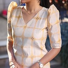 V neck Checks Printed Kurta 