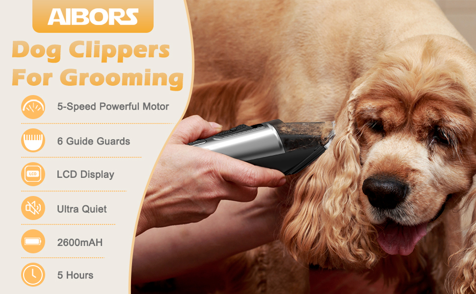 AIBORS Dog Clippers, Cordless Dog Grooming Clippers for Thick Coats
