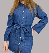 JMOJO Women’s Oversized Button Up Western Outfit Long Sleeve Plus Size Denim Dress with Trendy Fr...