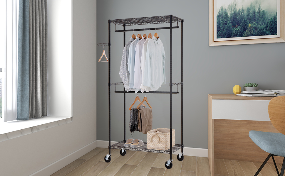 Finnhomy Heavy Duty Rolling Garment Rack Clothes Rack with
