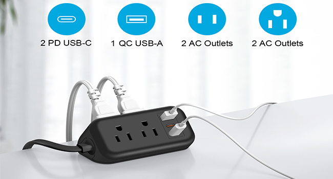 5-in1 Flat Plug Extension Cord