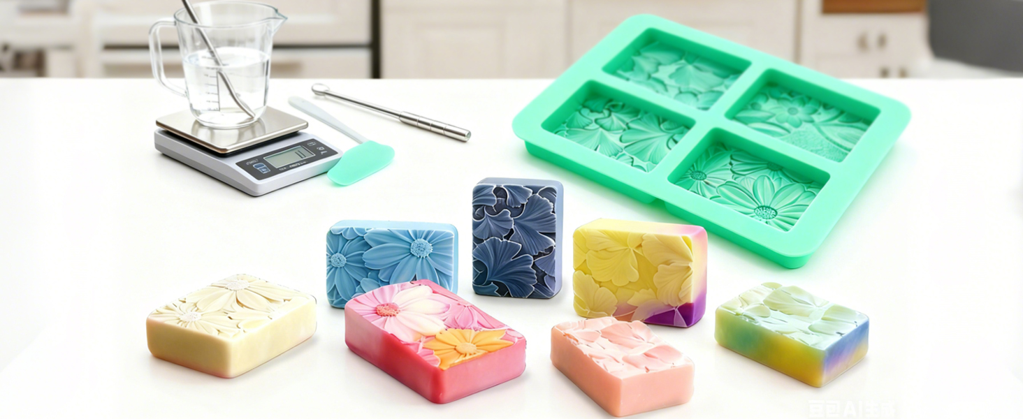 Creates elegant handmade soap bars, bath bombs, candles, or chocolate treats.