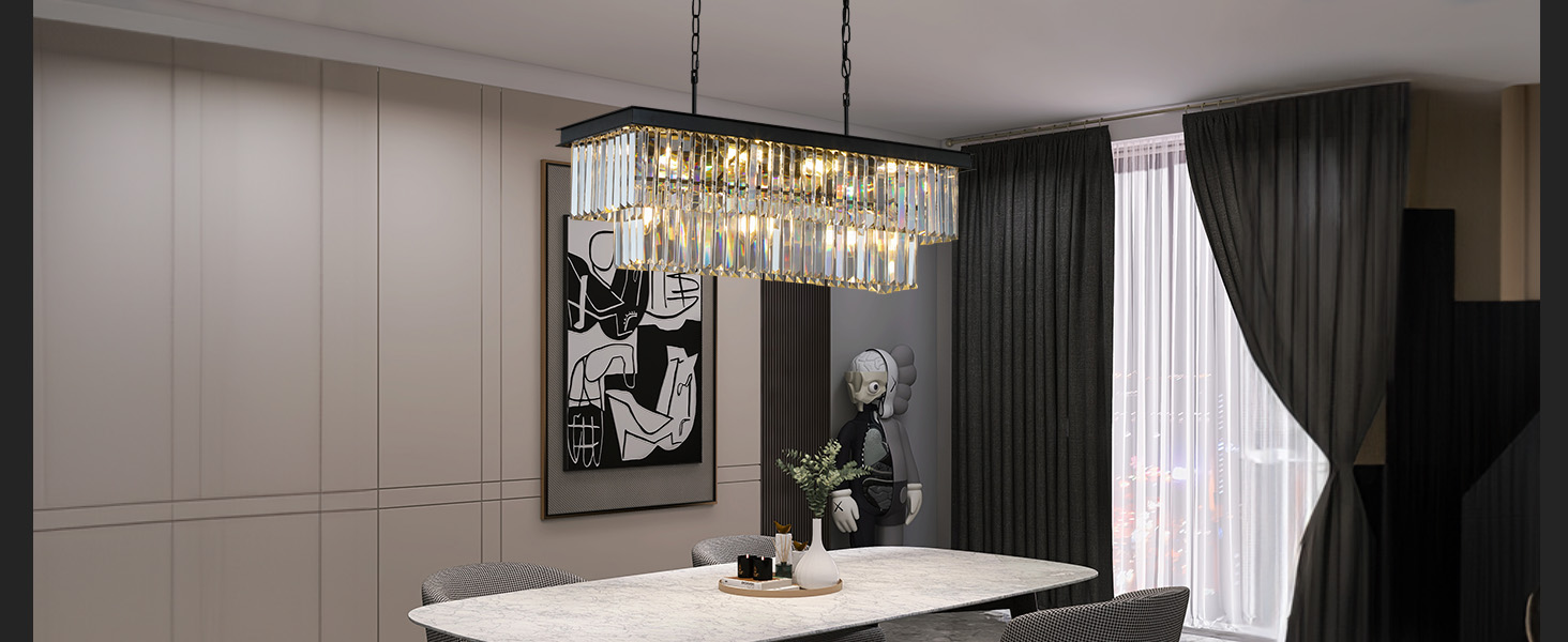 Rectangular Crystal Dining Room Chandelier