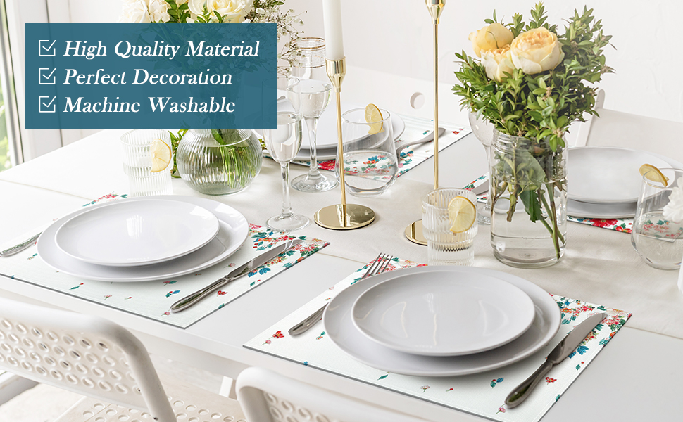 Arquiel Placemats Set of 4, Flower Spring Washable