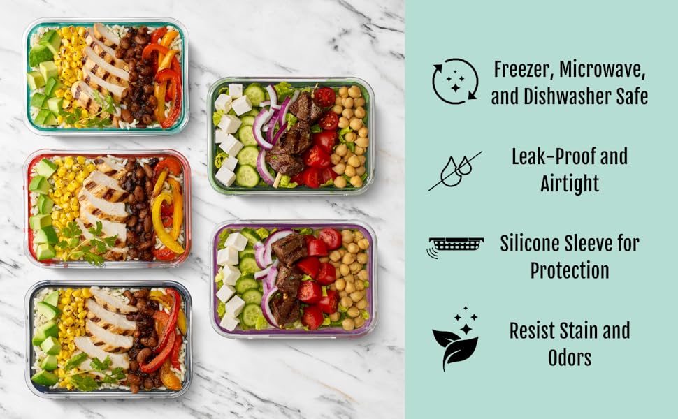 Ello Duraglass 3.4 Cup Meal Prep Sets 10Pc, 5 Pack Set