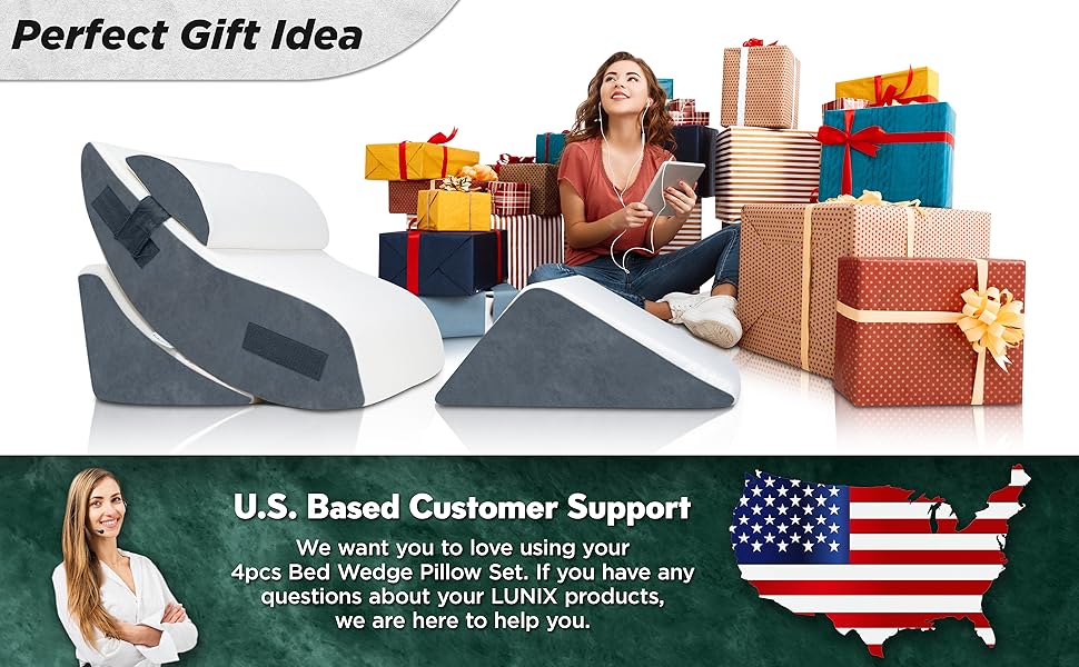 Lunix LX5 4pcs Orthopedic Bed Wedge Pillow Set, Post