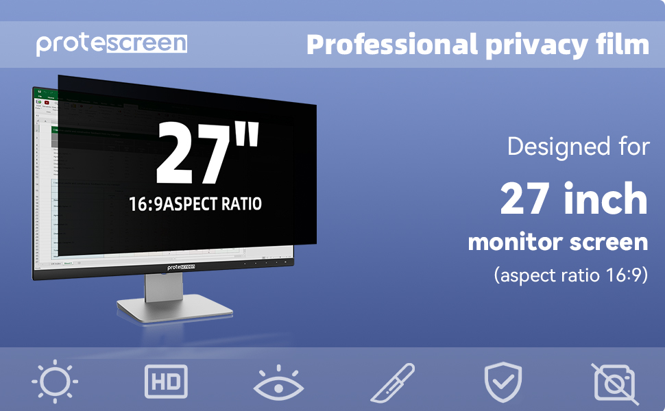 27 In Computer Monitor Privacy Screen for 169 Aspect Ratio, Anti Glare