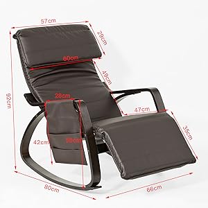 SoBuy PU Leather Rocking Chair With Adjustable Footrest And Removable Side Bag, FST20-BR 20 FST20-BR