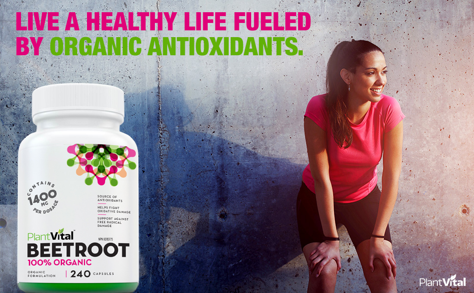 PlantVital Organic Beet Root Capsules 1400mg Beet Root Powder, Beet