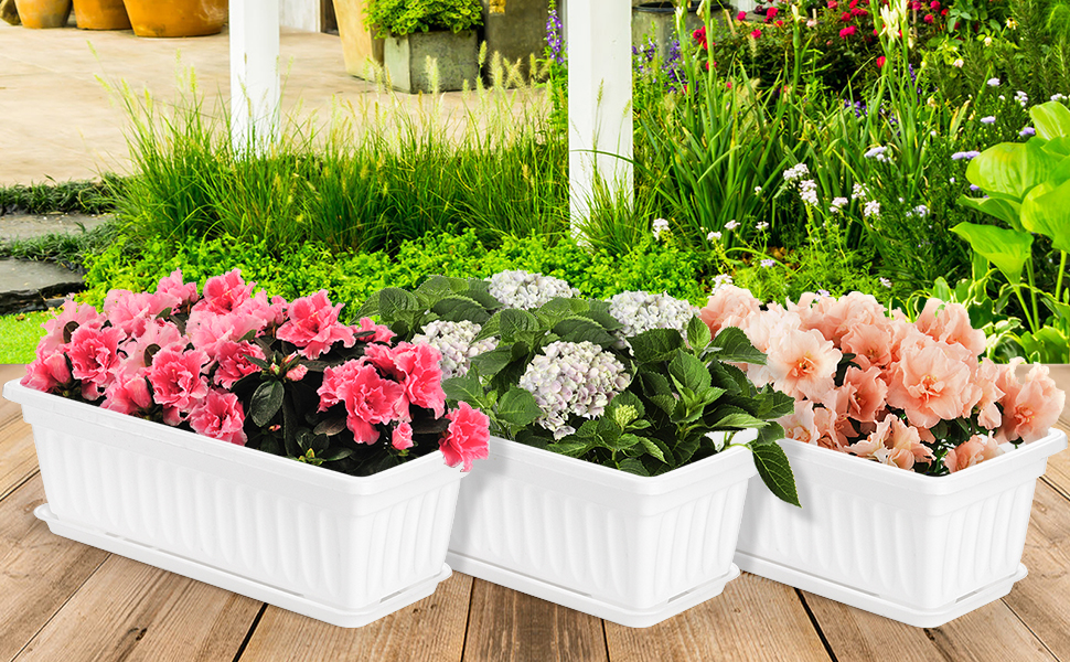 Fasmov 7 Pack 17 Inches White Flower Window Box Plastic