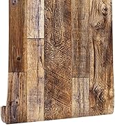 YUN-aeon Brown Wood Peel and Stick Wallpaper 17.7" X 120"Coffee Brown PVC Self Adhesive Wood Wall...