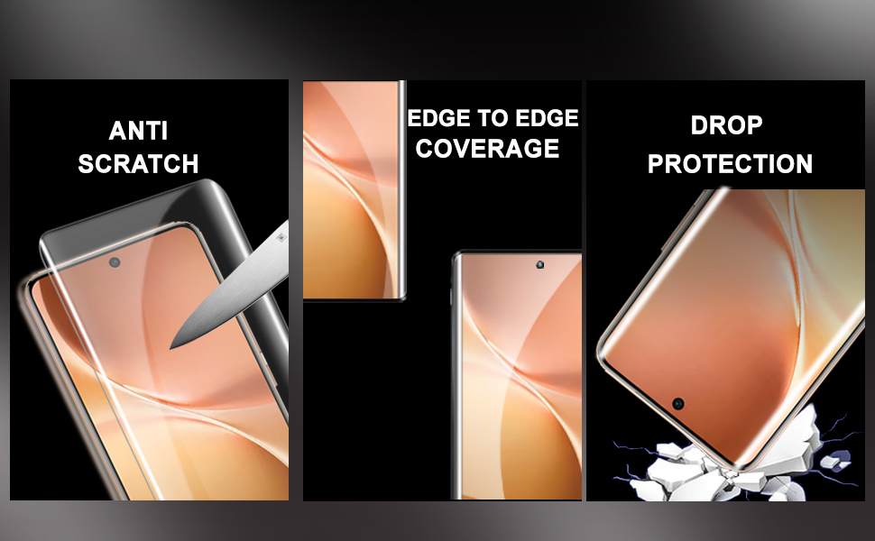 Align the curved screen with the corresponding posltion of phone and cover the tempered glass