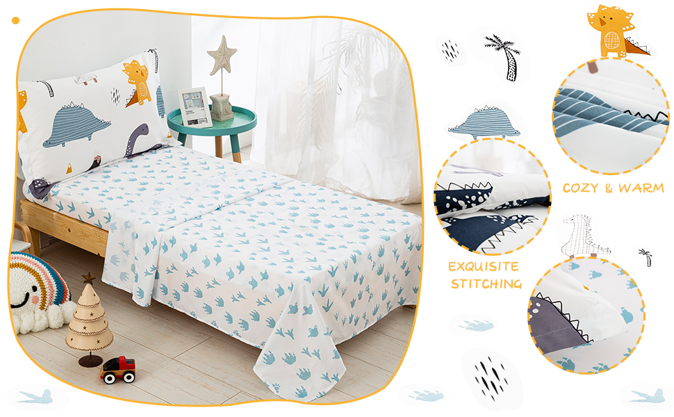 WONGS BEDDING Dinosaur Toddler Bedding Set Ultra Soft