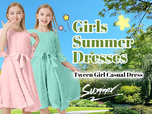 Amazon.com: Girls Bell Sleeve Dresses Swiss Dots Crewneck