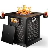 Ciays 28″ Fire Pit Table, Propane Fire Pit with Cup Holders & Hanging Shelf, 50,000 BTU Gas Fire ...