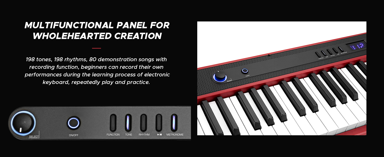 Starfavor 88 Key Red Piano Keyboard, Compact Bluetooth