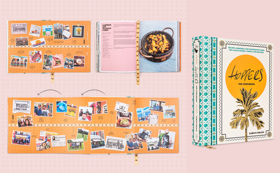 A view of the interior of the book, including the pop-out timeline of the resturant's history.