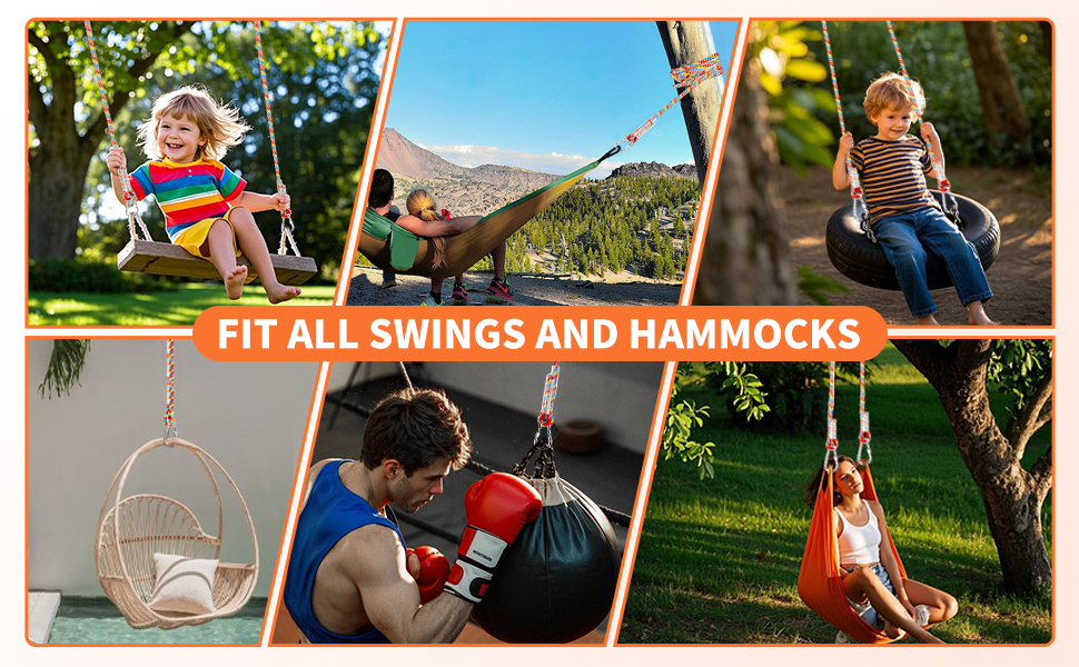 Tree Swing Ropes (Set of 2), 3FT/5FT/10FT/15FT/20FT, Tree Swing Straps Hanging Kit Holds 4400 lbs, Heavy Duty Carabiners for All Swing Hammock Playground Set Accessories (5 FT) 20 tree swing straps