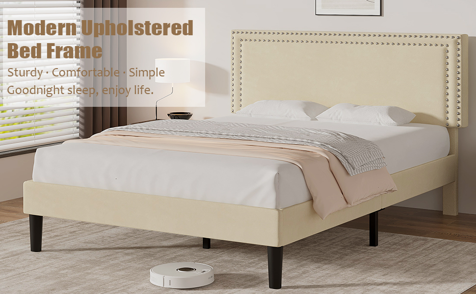 VECELO Double Size Platform Bed Frame with Height Adjustable