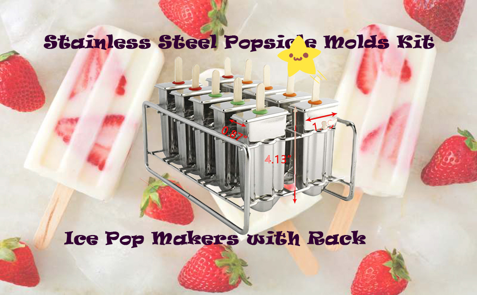  Stainless Steel Popside Molds Kit Ice Pop Makers with Rack