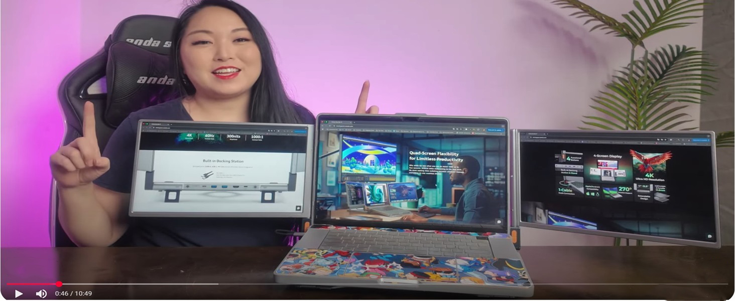 4K Smart Portable Quad Monitor Stand with Docking