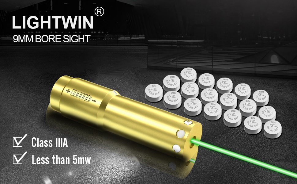 LIGHTWIN 9mm Green Laser Bore Sight Rem Gauge Hunting
