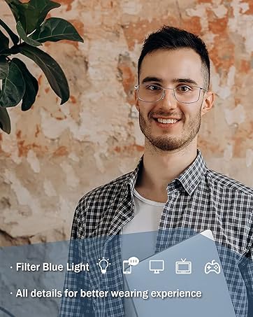 Metal Quality Classic Frame Rectangle Style Blue Light Blocking Reading Glasses for Men Women