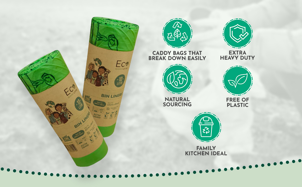 Eco Green Living Caddy Bags (10 Litre) 100 Compost Friendly & Zero