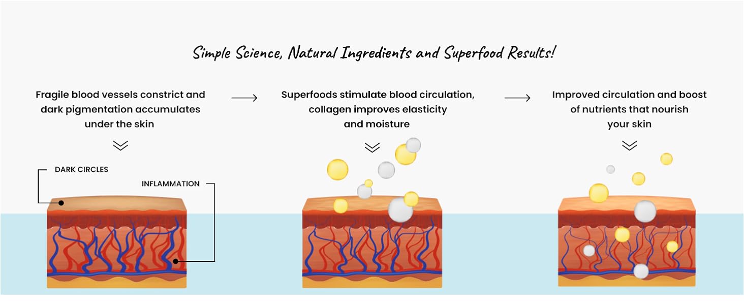 Scientific process of how ingredients in Plantifique Superfood Eye Patches address dark circles