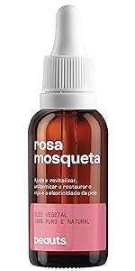 Óleo de Rosa Mosqueta Pura - Clareador, Hidratante e Antioxidante - Para Manchas, Rugas, Estrias e Melhor Elasticidade - Uso Facial, Oleo Corporal e Cabelos - 100% Puro Natural Vegano - 30 mL Beauts