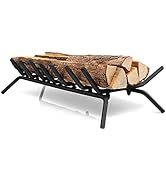 HAPPYGRILL 31 Inch Fireplace Log Grate Heavy-Duty Solid Steel Firewood Burning Rack, Indoor Outdo...