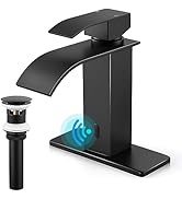 Touchless Bathroom Sink Faucet, Herogo Automatic Sensor Matte Black Waterfall Stainless Steel Bat...