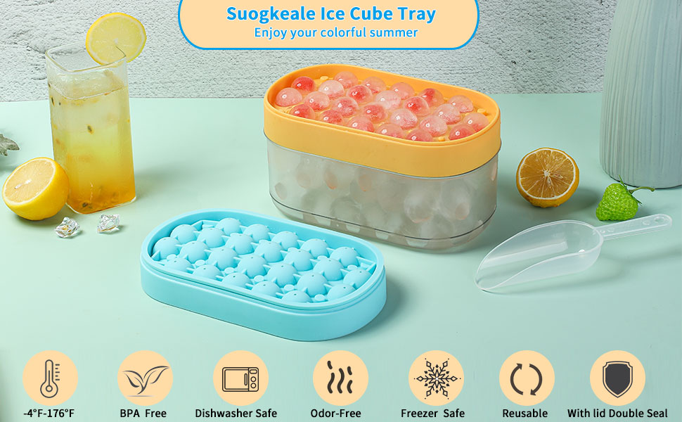 Round Ice Cube Tray with Lid and Bin,Silicone Sphere Ice Trays for