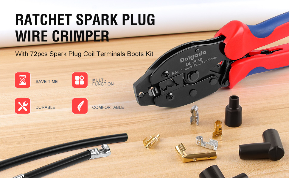 Delgada Ratchet Spark Plug Wire Crimper with 36pack Spark Plug Boot