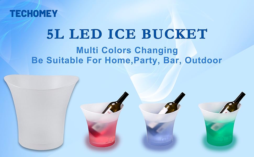 Techomey LED Ice Bucket for Parties, 5L Champagne Ice Bucket with Multi