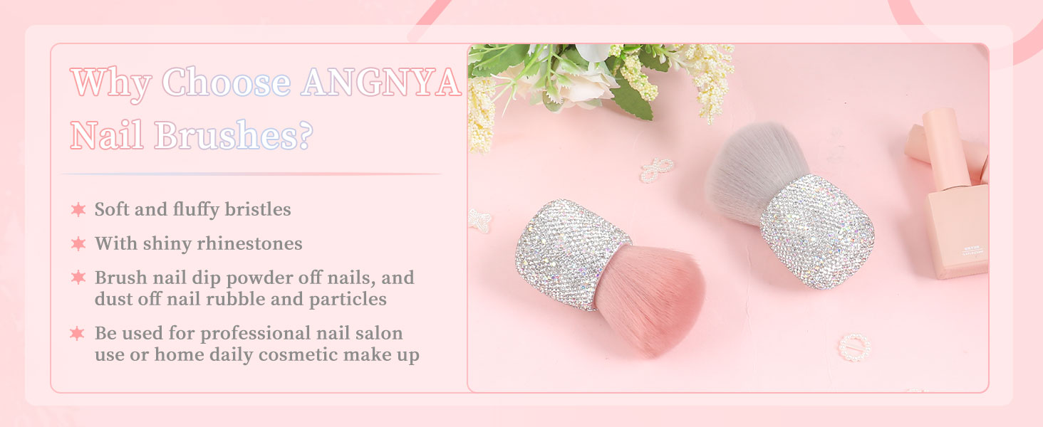 Nail Dust Brush with Shiny Rhinestones