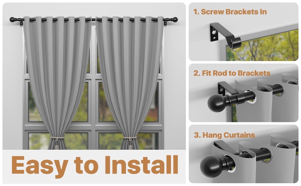 Curtain Rods 48 to 84 inch, Adjustable Window Curtain Rod Set with