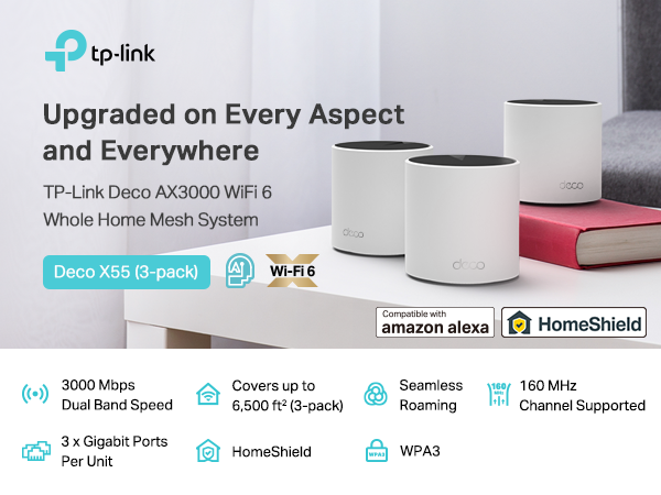 TP-Link Deco AX3000 WiFi 6 Mesh System(Deco X55) - Covers up