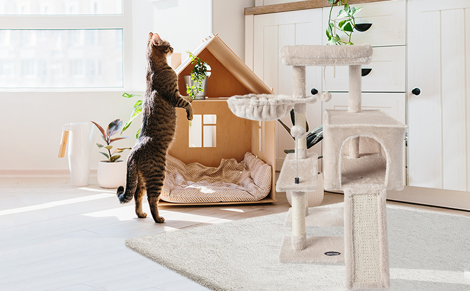MIAO PAW 10Beige Cute Cat Tree Tower for Indoor Cats