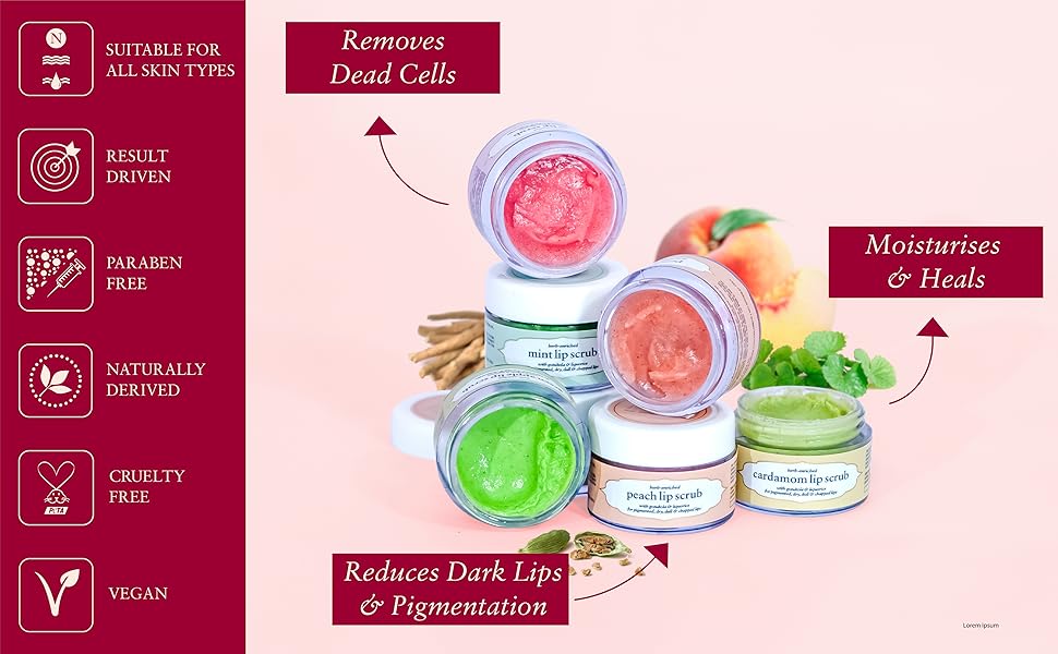 Just Herbs Ayurvedic Rose Lip Scrub For Dry,Chapped & Smoker Lips SLS