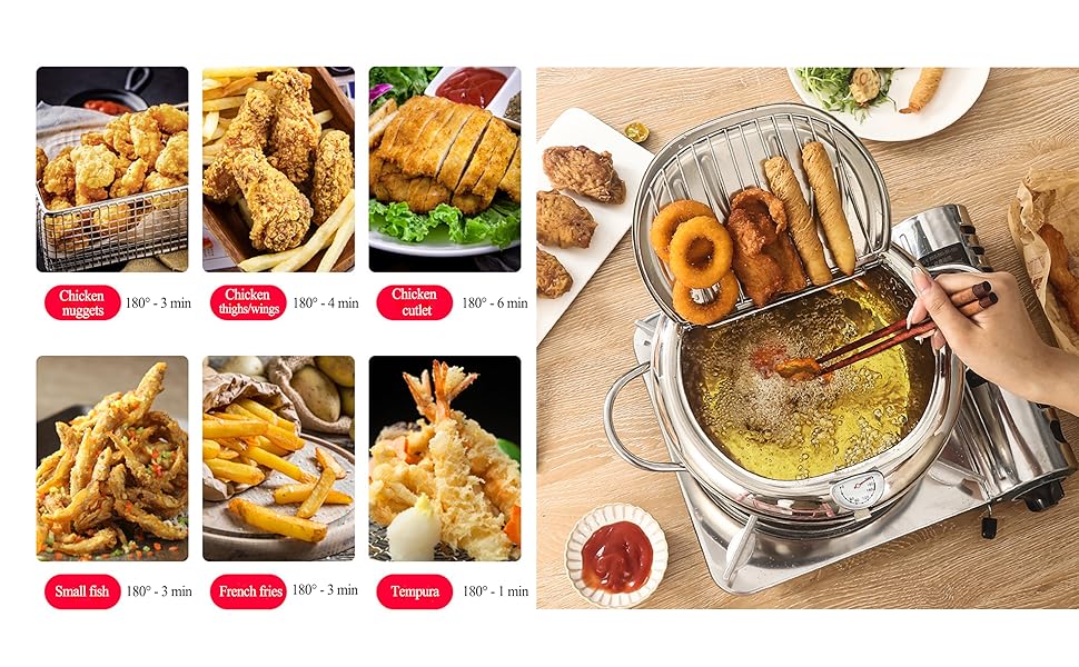 Deep Fryer Pot, 304 Stainless Steel Frying Pot, Tempura Fry