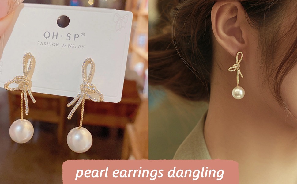 bow dangle earrings gold