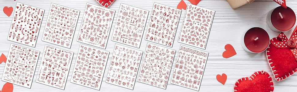 valentine's day kiss love lover hug rose heart lip nail stickers decals art self adhesive celebrate