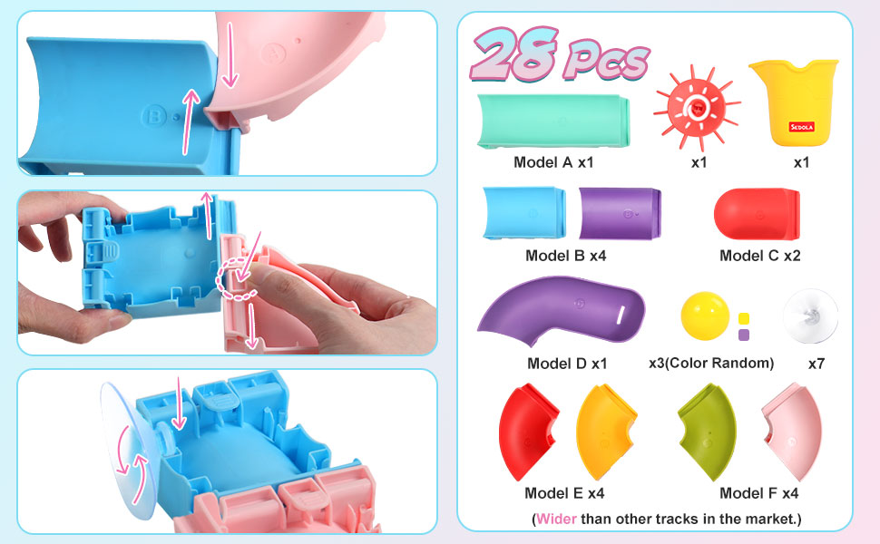 Nuheby Bath Toys for 2 3 4 Year Olds Gifts, Kids Bath Toys Upgraded Bigger Balls Track Game Shower Toys Water Slide with Powerful Suction Cups Water Toys DIY Bathtub Baby Toddler Bath Toys Mould Free 23 toddler bath toys