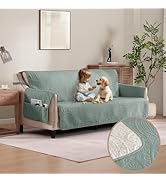 Pamhaven Sage Green Quilted Sofa Cover, Anti-Slip Medallion Designed Couch Covers for 3 Cushion C...